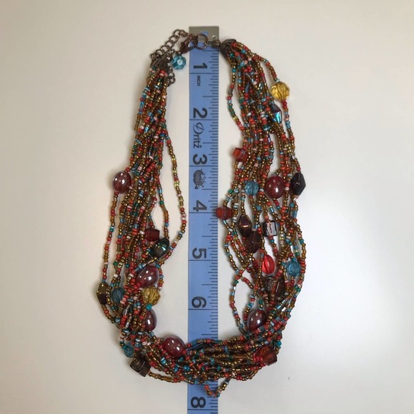 Multi Strand Colorful Bead Choker Necklace - Picture 4 of 7